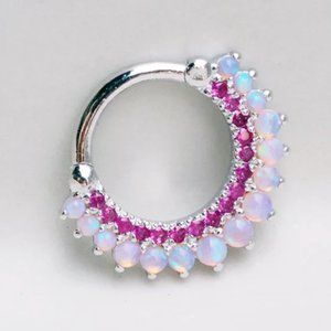 Pink Opal/Ruby CZ Clicker Earring in Sterling Silver